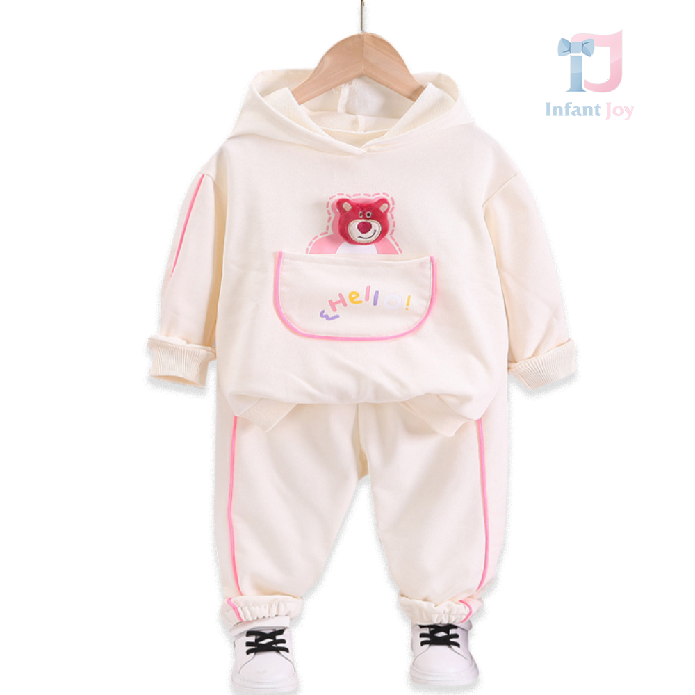 Set sport de 2 piese cu glugă și margini spectaculoase Hello Pinky Vanilla