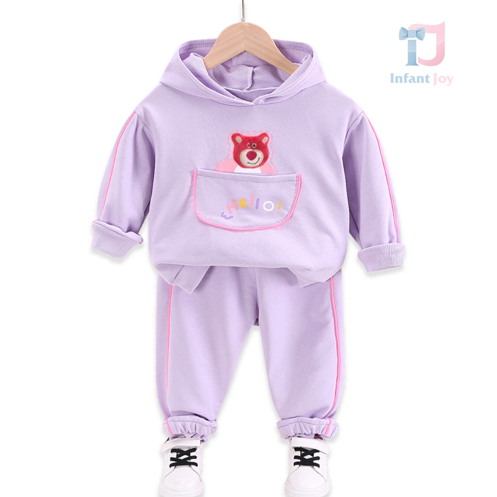 Set sport de 2 piese cu glugă și margini spectaculoase Hello Pinky Violet