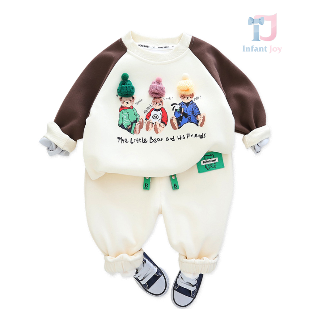 Set de 2 piese cu elemente 3D de tricotat și elemente din piele Little Bear and His Friends