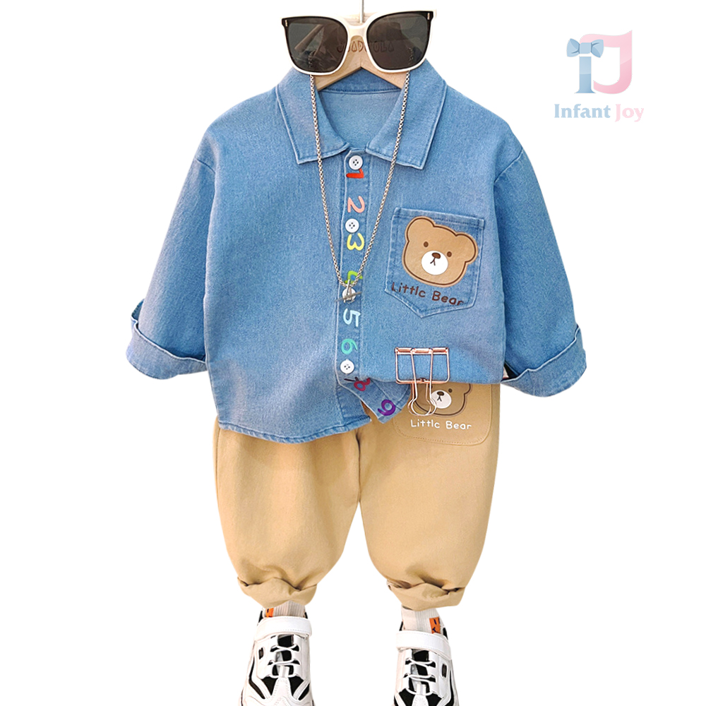 Set de 2 piese cu cămașă din blugi și aplicații multicolore Little Bear