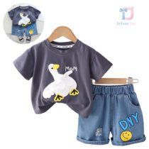 Set de 2 piese cu zone uzate și imprimare în relief Look Mom