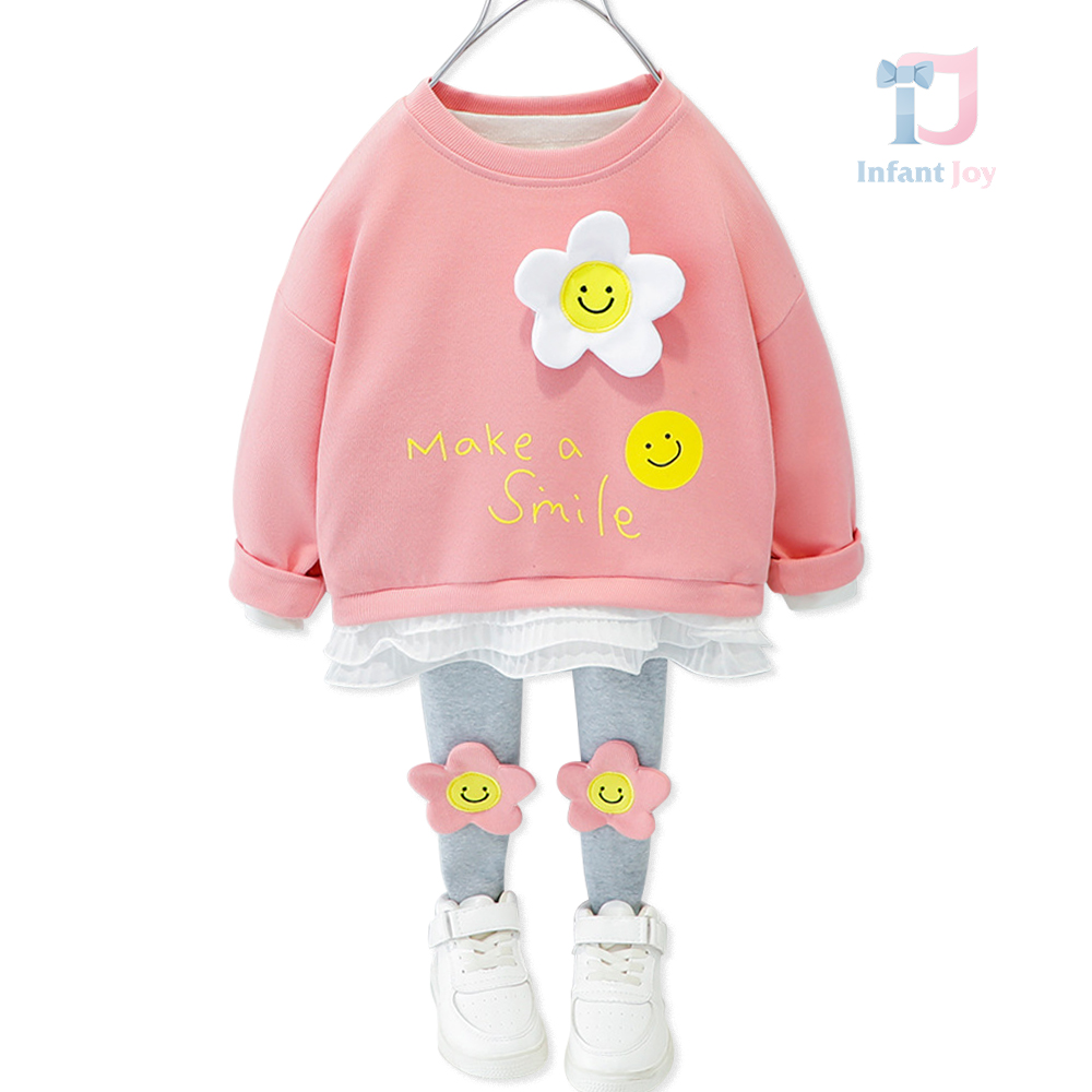 Set de 2 piese cu elemente 3D și dantelă Make a Smile Pink