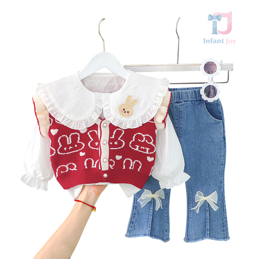 Set de 3 piese cu vesta tricotata Milady Red