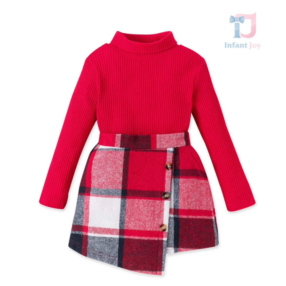 Set de 2 piese cu bluză și fustă asimetrică din lână presată Miss Red