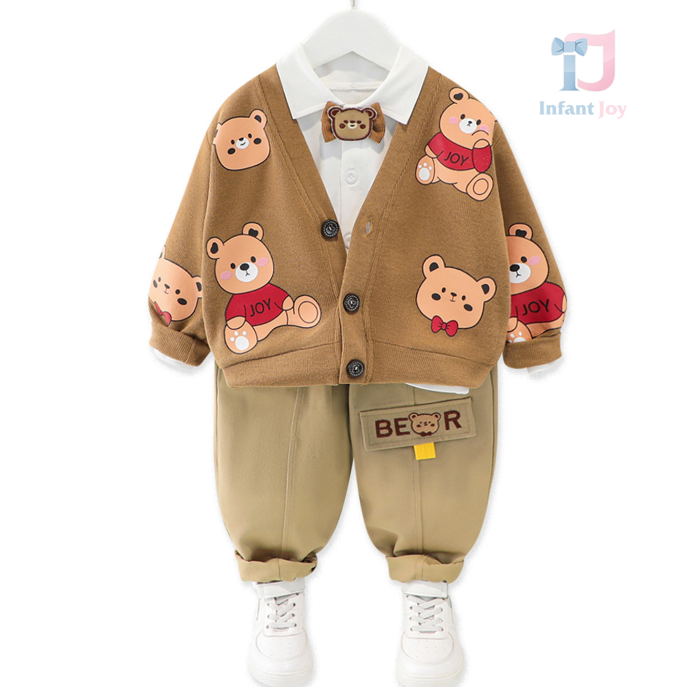 Set sportiv-elegant de 4 piese cu vestă și papion Mr. Bear Joy Caramel