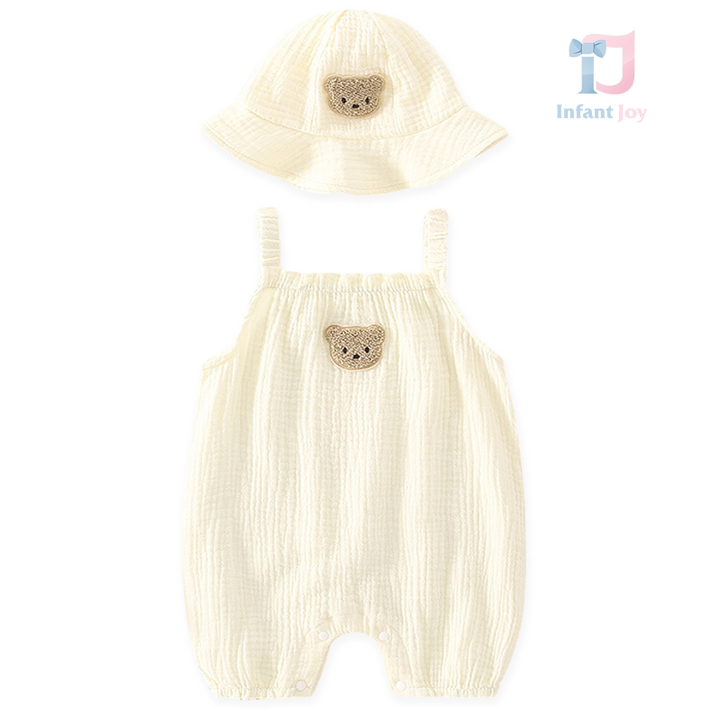Set de 2 piese din muselină cu pălărie Baby Bear Vanilla