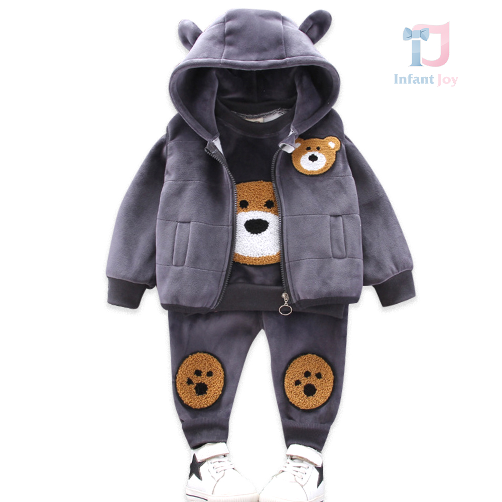 Set de pluș din 3 piese cu vestă și glugă Navy Fashion Cub