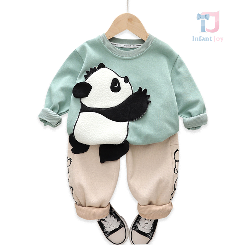 Set de 2 piese cu broderie și imprimare 3D de pluș Panda Fun Turquoise