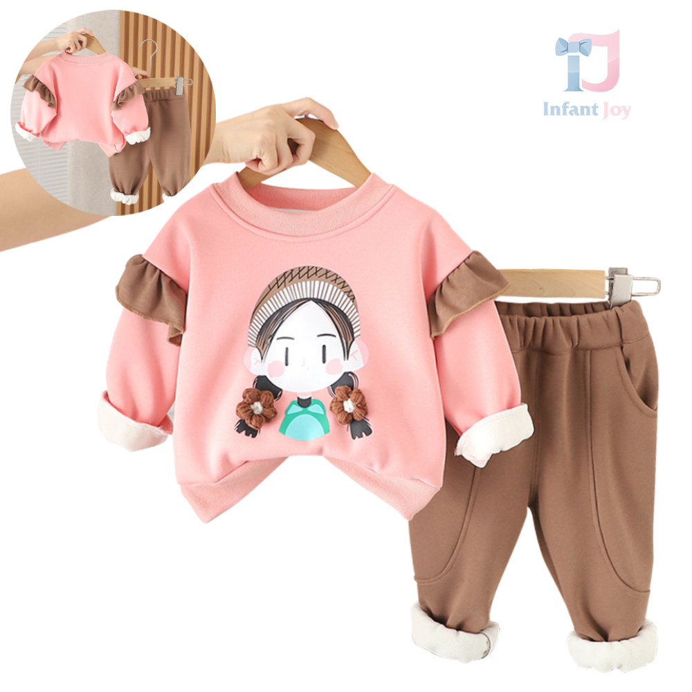 Set matlasat de 2 piese cu bucle si flori de lana Pink Braid