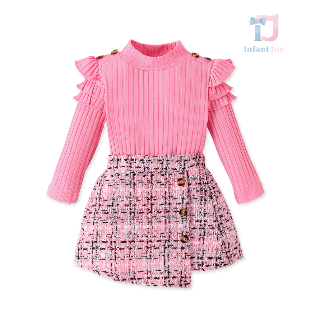 Set de 2 piese din polo cu perle roz și fustă asimetrică Pink Boucle