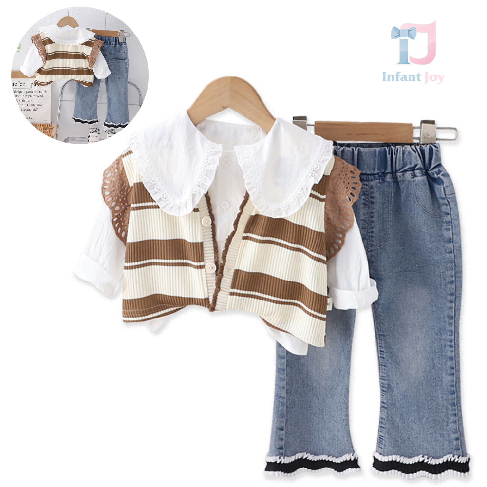 Set premium de 3 piese cu vestă tricotată și guler extravagant Pretty Aura