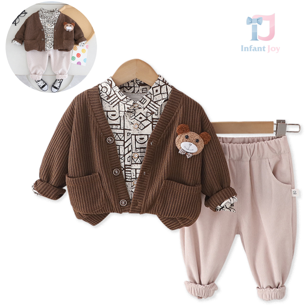 Set premium de 3 piese din cardigan cu broșă, cămașă și blugi PRO Cub
