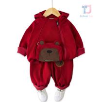 Set sport cu glugă, elemente 3D și fermoar asimetric Red Franciso