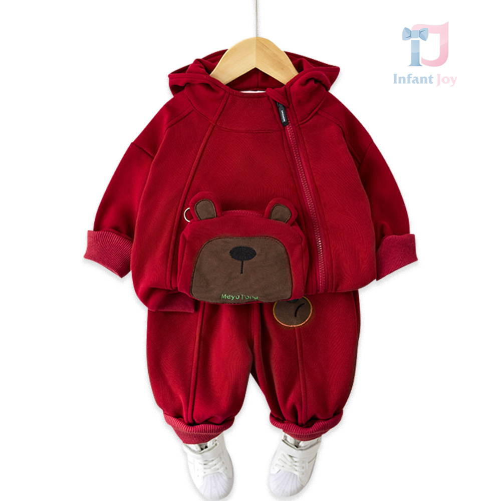 Set sport cu glugă, elemente 3D și fermoar asimetric Red Franciso