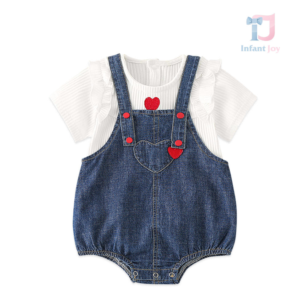 Set de 2 piese cu tricou și salopetă din denim cu broderie Jeans Heart