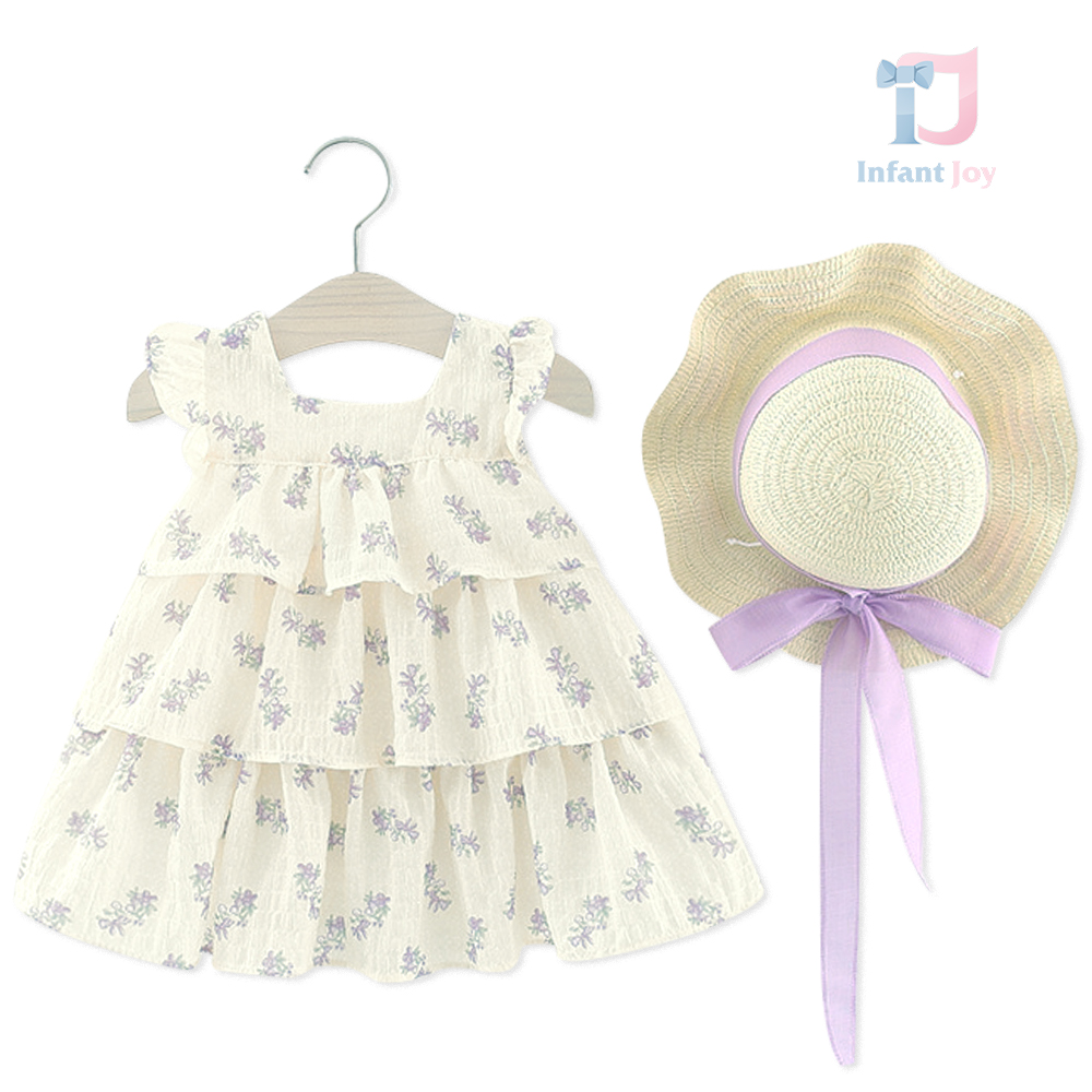 Rochie cu voaluri și paie Capella Miss Lavander – 2 piese