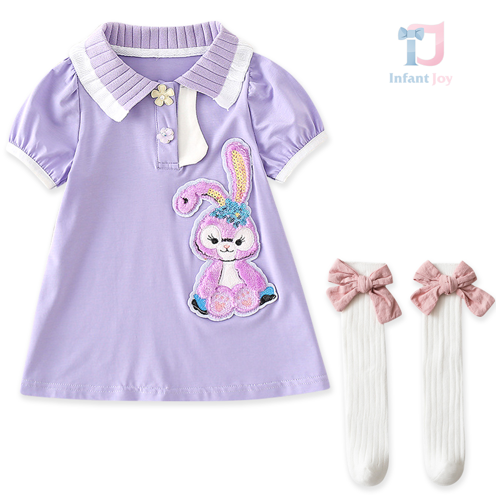 Set de 2 piese cu rochie cu elemente adăugate, mâneci bufante și șosete lungi Pretty Stella Violet