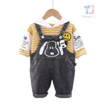 Set de 3 piese cu salopetă din denim și broșă Drew Smile