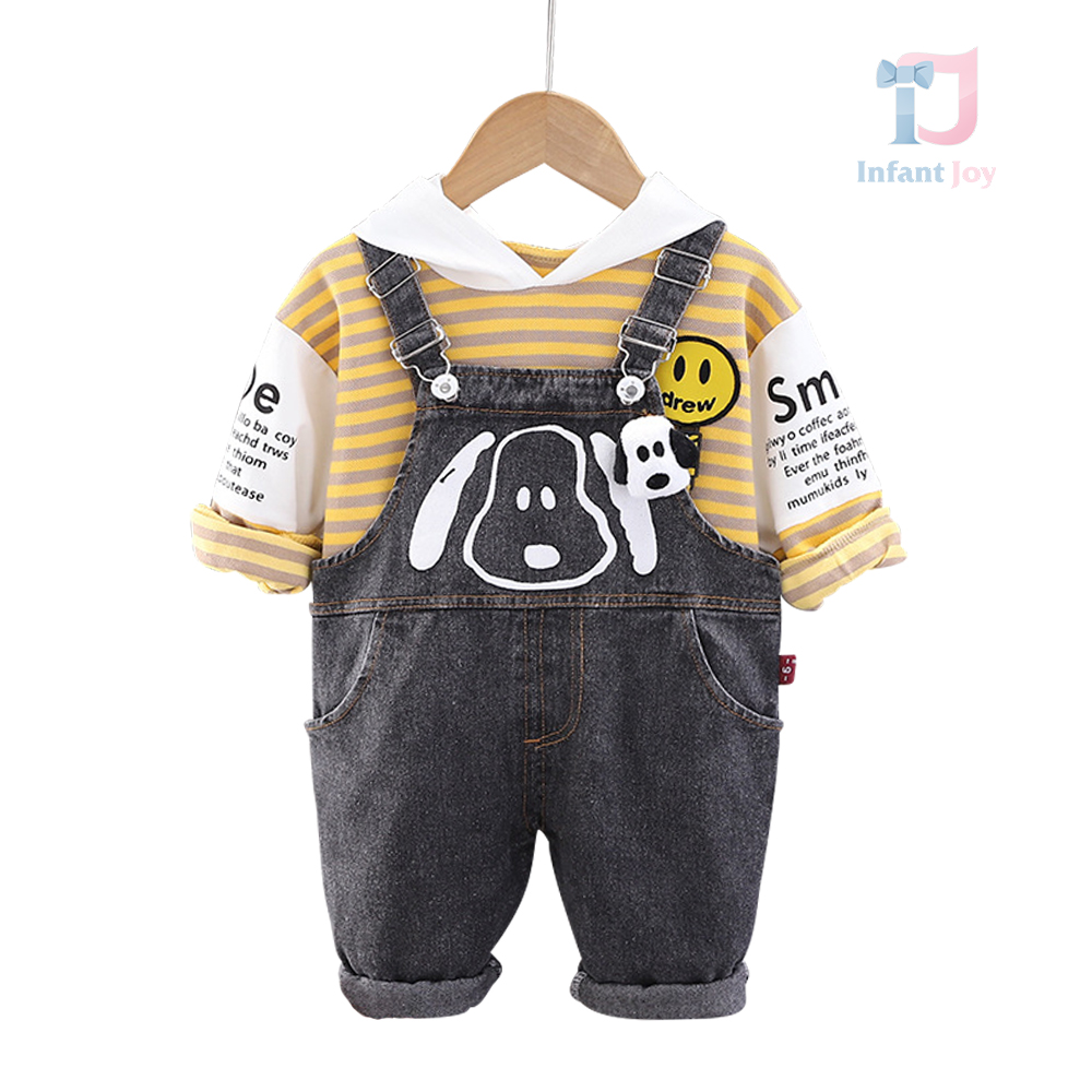 Set de 3 piese cu salopetă din denim și broșă Drew Smile