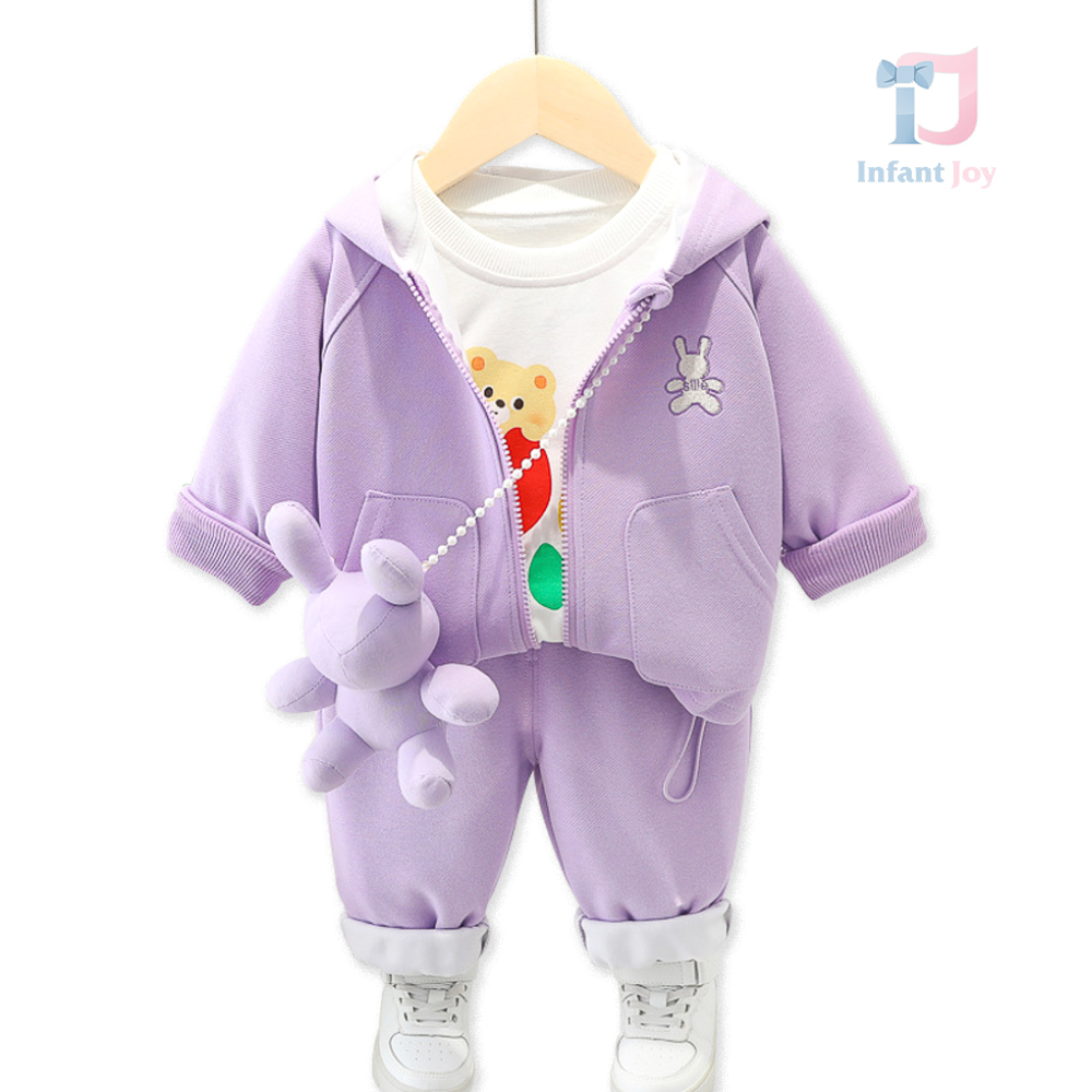 Set de 4 piese cu glugă, broderie și pandantiv Sille Toy Violet