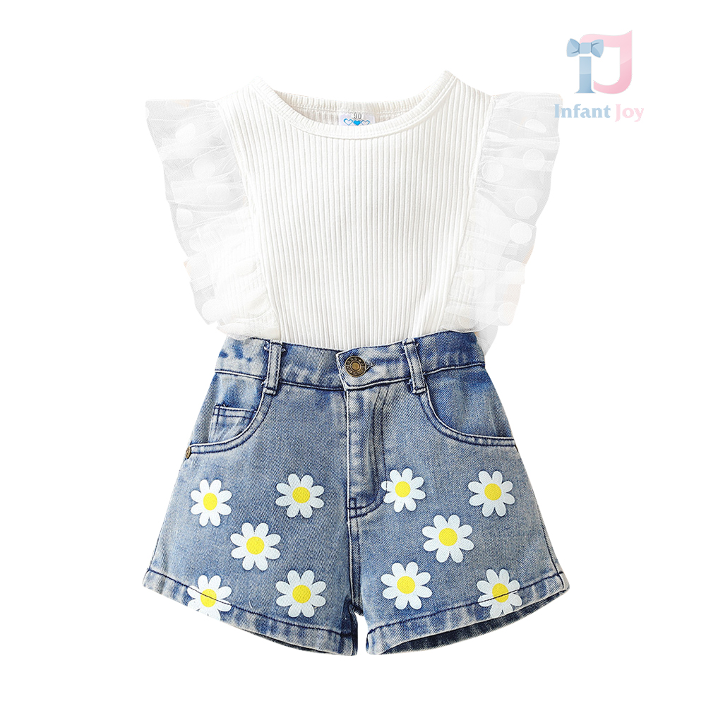 Set de 2 piese cu bucle și denim White Daisy