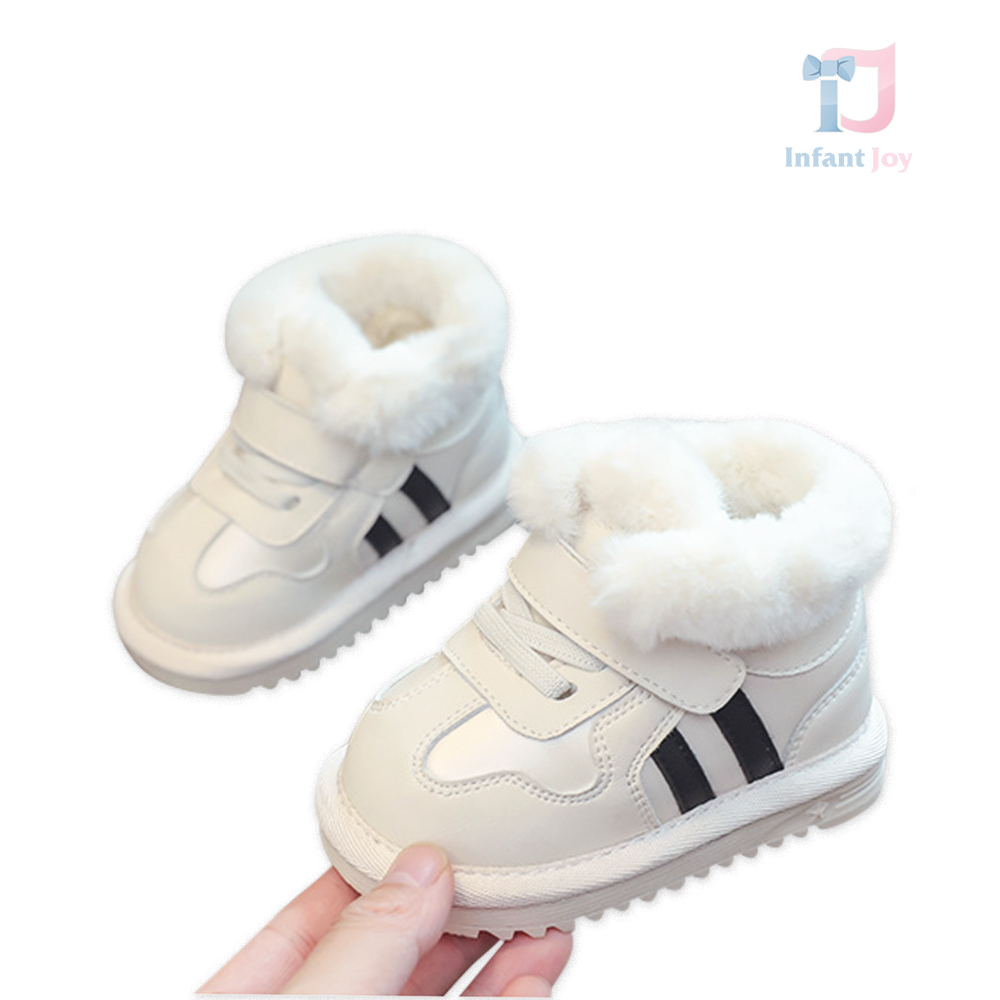 Cizme de iarnă din piele ecologică cu velcro și plus cald Warm Fella White