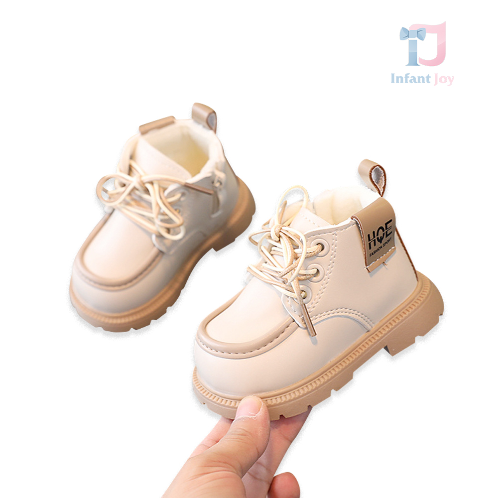 Cizme din piele cu vată, cravate și fermoar Beige Exquisite