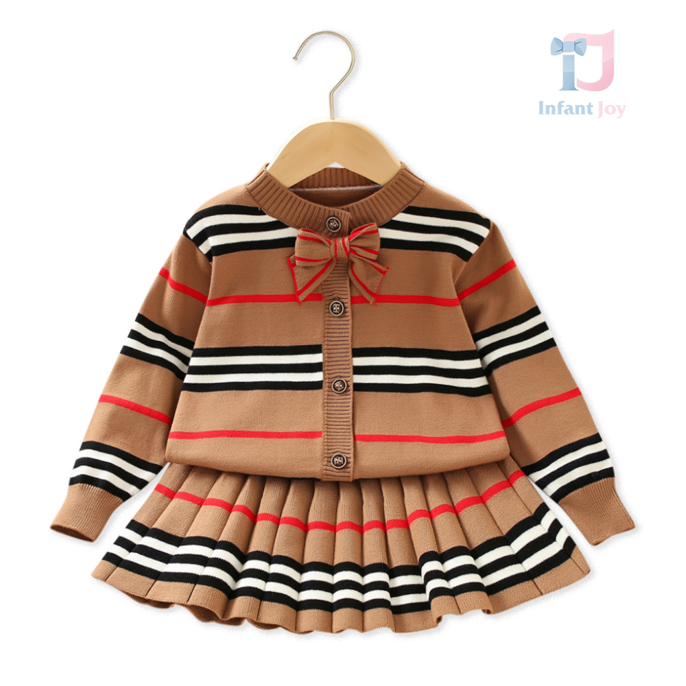 Set de 2 piese din tricot premium cu fustă plisată și panglică Cookie Burry Miss