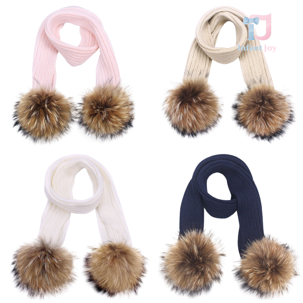 Esarfa tricotata cu 2 buc. Puf din păr natural – 4 culori
