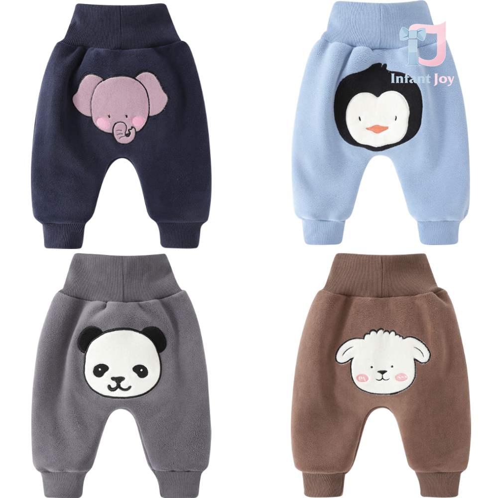 Pantaloni de pluș cu talie înaltă, elastică și broderie Nude Friends – 4 culori