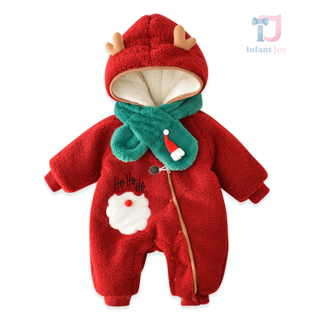 Salopeta de iarnă Eskimo din pluș cu elemente 3D și eșarfă caldă HoHoHo