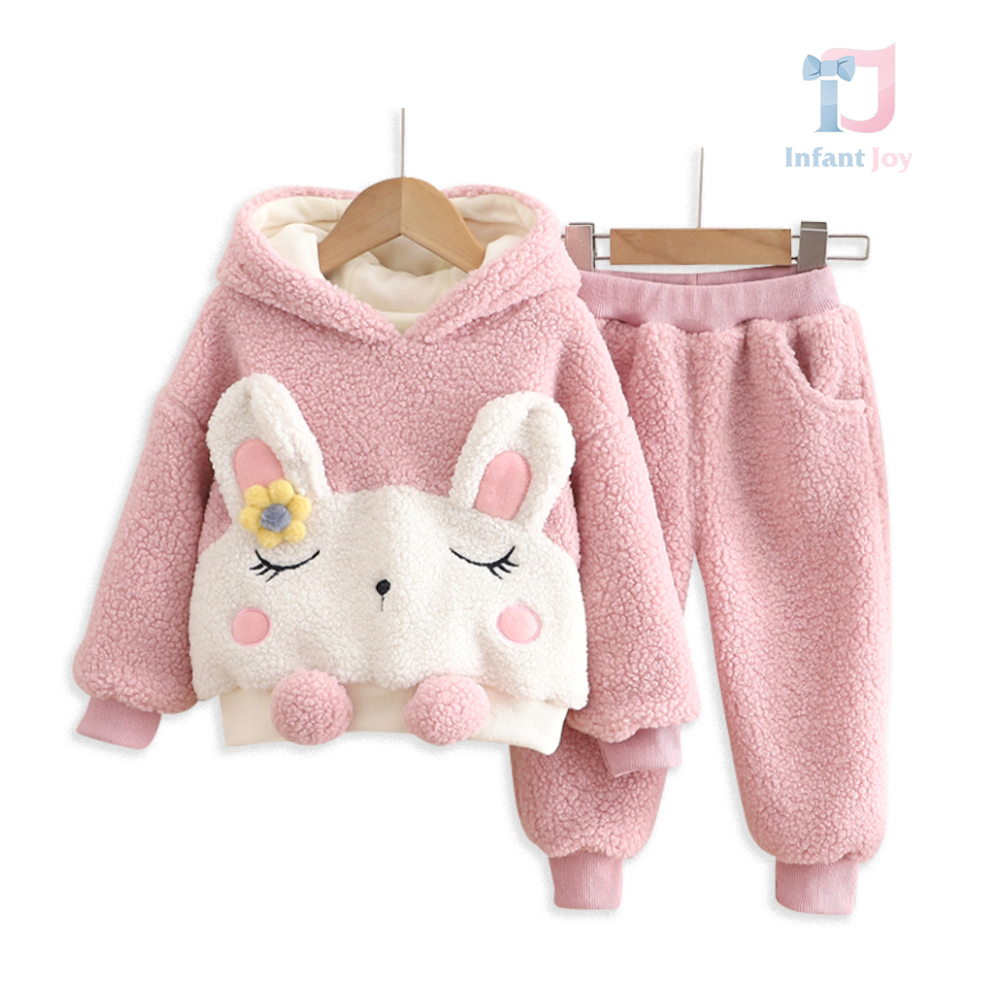 Set de 2 piece de pluș și matlasat cu glugă Pink Bunny