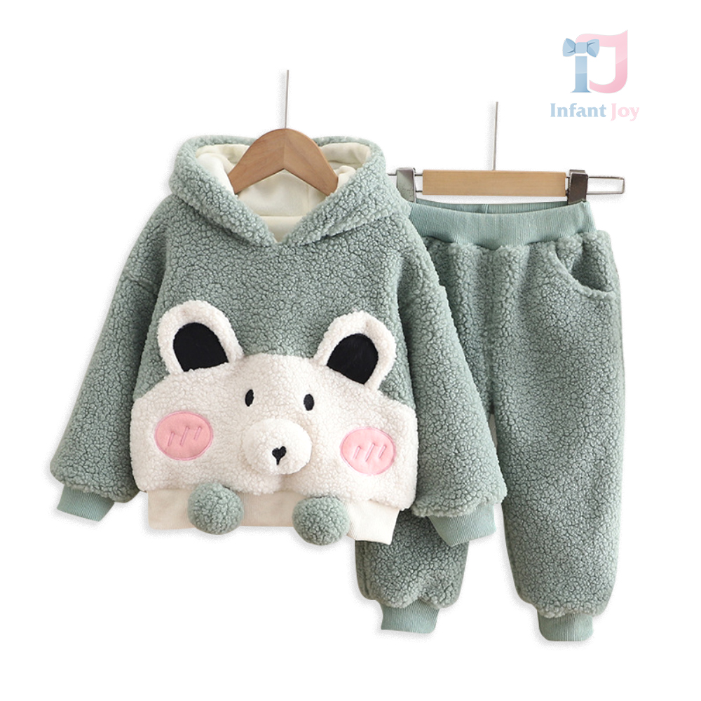 Set de 2 piece de pluș și matlasat cu glugă Turquoise Bear