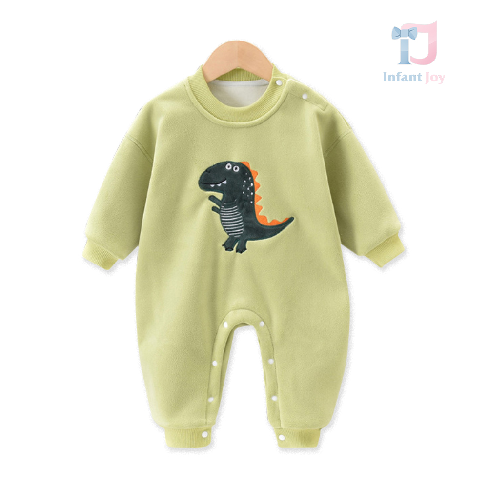 Salopetă fleece, moale, cu vată adăugată și broderie Green Dino