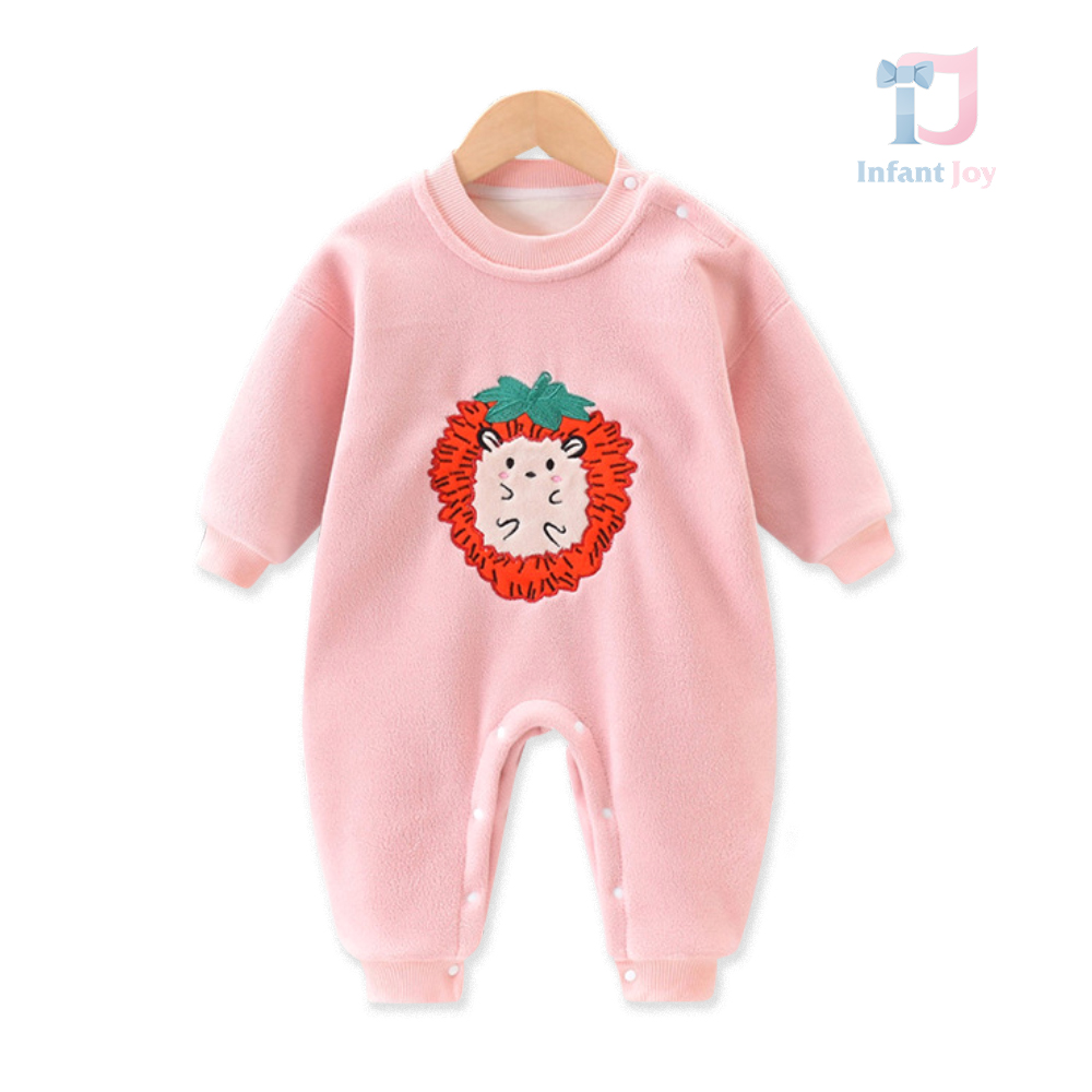 Salopetă fleece, moale, cu vată adăugată și broderie Pink Hedgehog