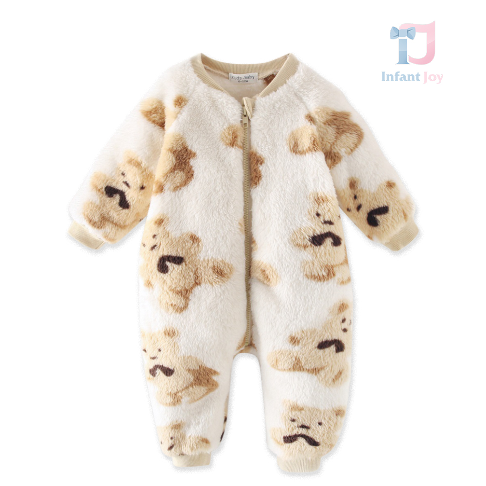 Salopetă de pluș cu fermoar Beige Teddy