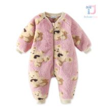 Salopetă de pluș cu fermoar Pink Teddy