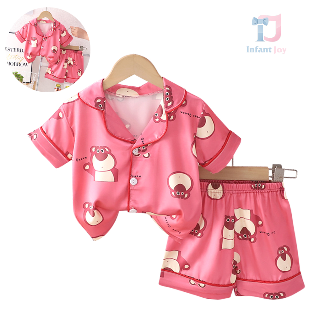 Set pijama de 2 piese din satin Bear Cyclamen