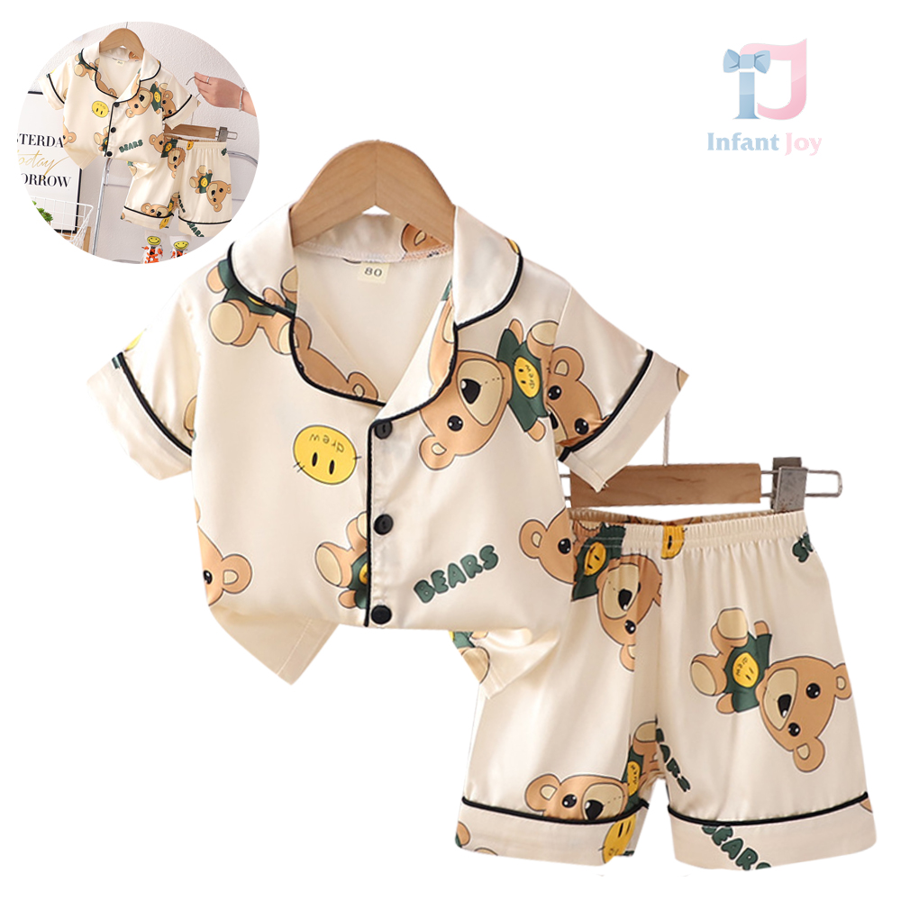 Set pijama de 2 piese din satin Bears Beige
