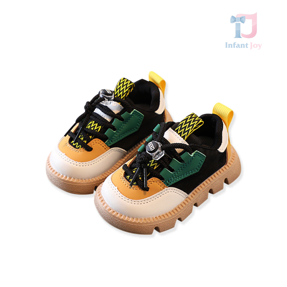 Pantofi sport din piele ecologica cu sireturi Black & Yellow