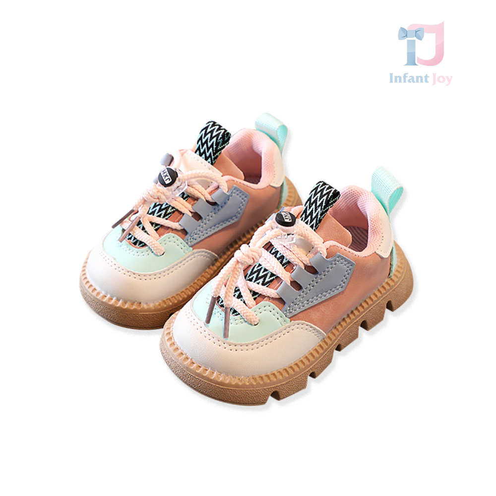 Pantofi sport din piele ecologica cu sireturi Pink & Blue