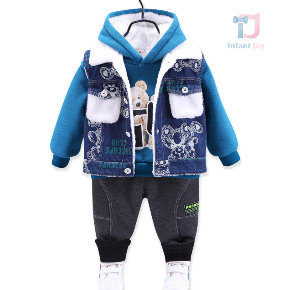 Set de pluș și matlasat de 2 piese premium cu vestă din denim Denim Ambush