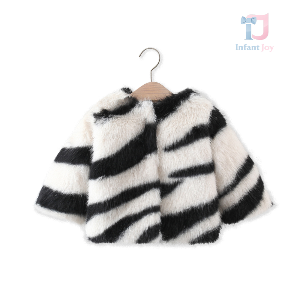 Palton de păr lung premium cu închidere ascunsă și vată Gracious Zebra