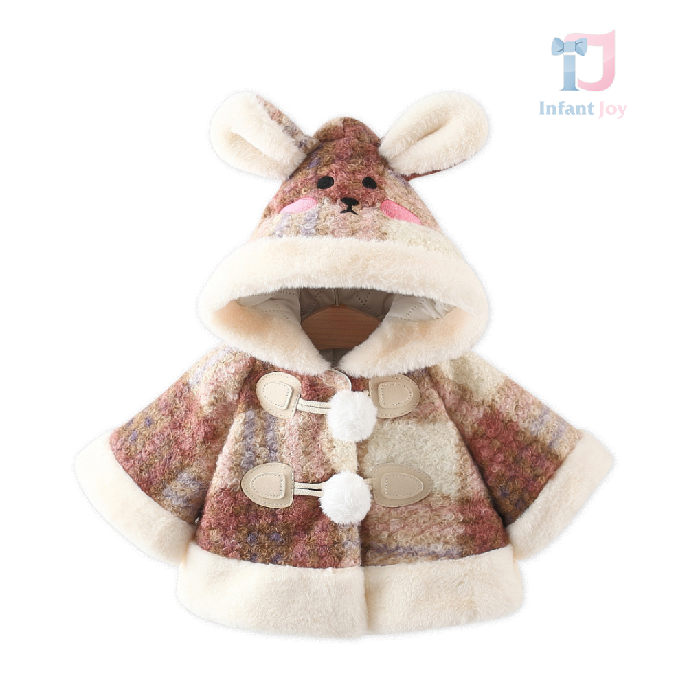 Palton premium din lână și pluș cu glugă și pompoane The Cutest