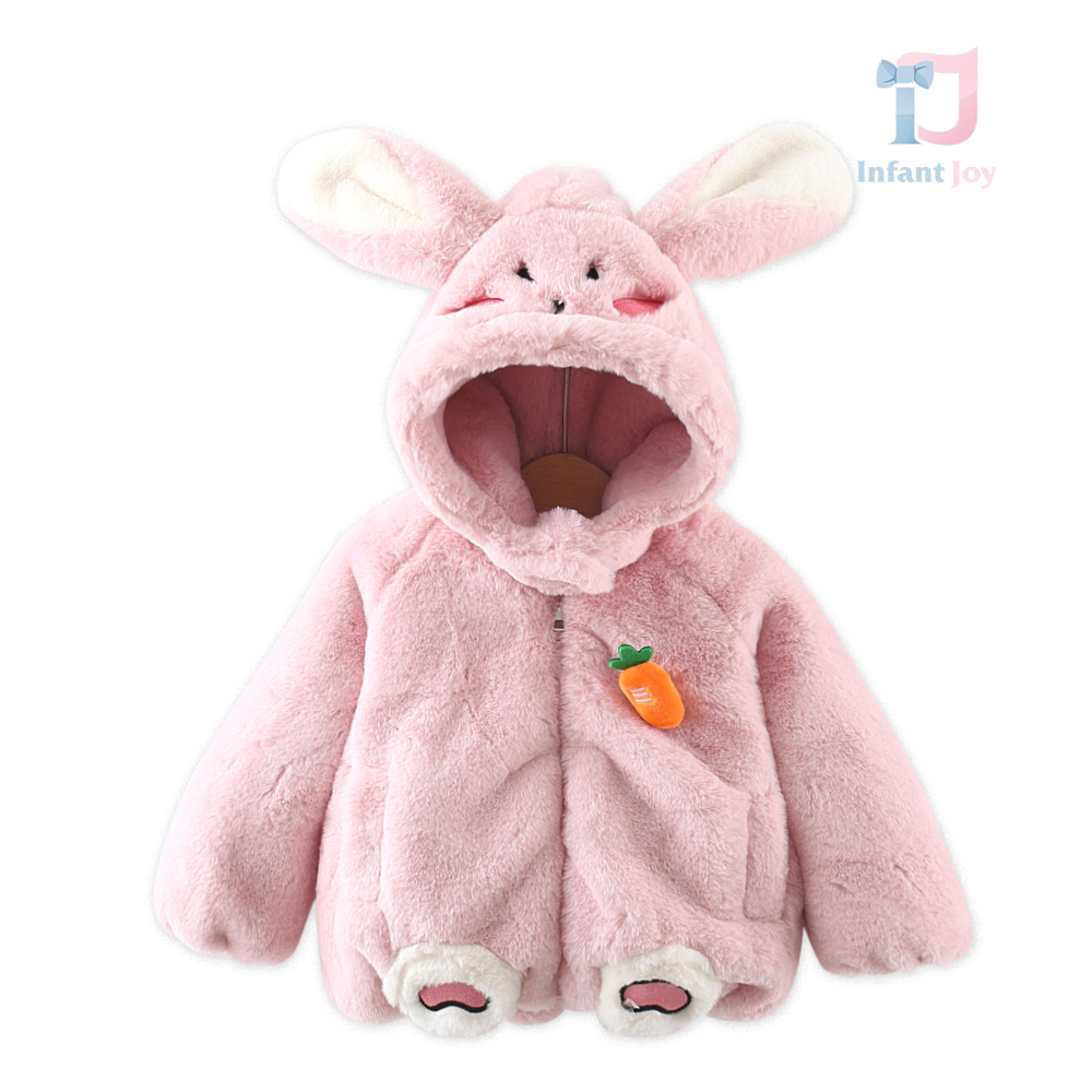 Palton gros, pufos, cu vată interioară, glugă și elemente 3D Bunny Knows