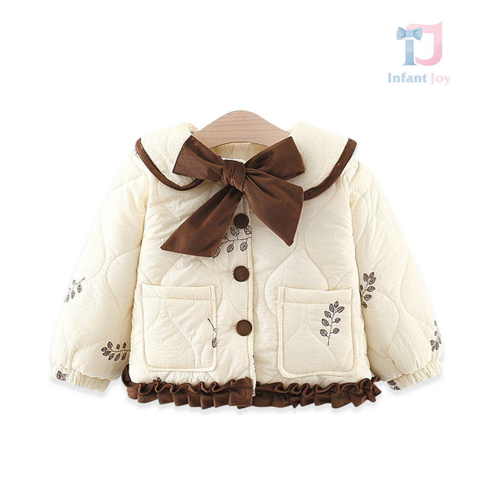 Palton matlasat cu broderie și detalii din Ogranza Beige & Coffee Flowerista