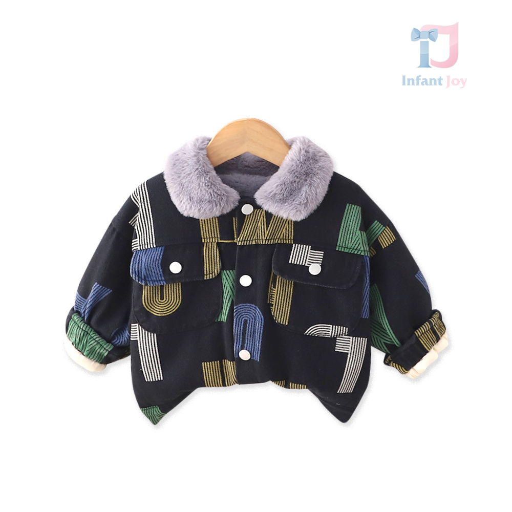 Jachetă din denim cu guler pufos și vată interioară moale Black Orna