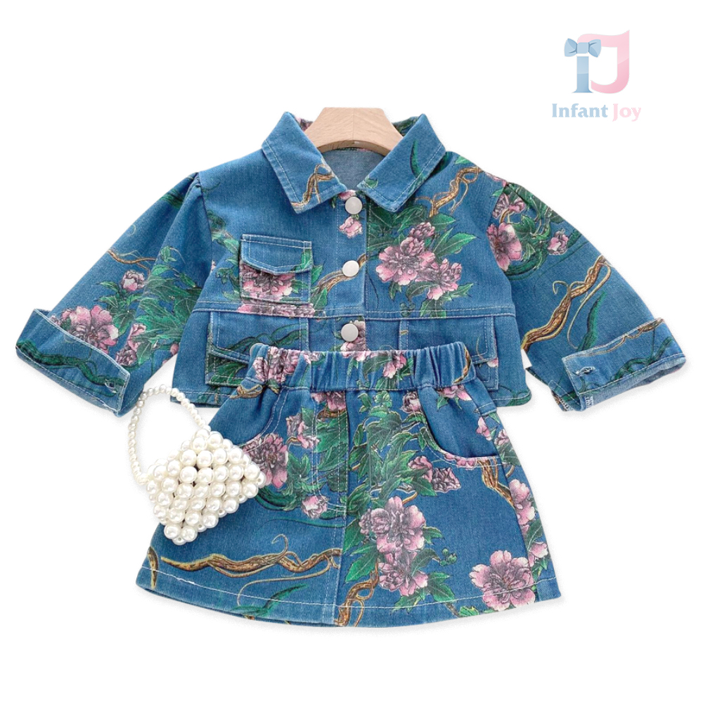 Set de blugi cu jachetă decupată și model floral Lady Bouquet – 2 piese