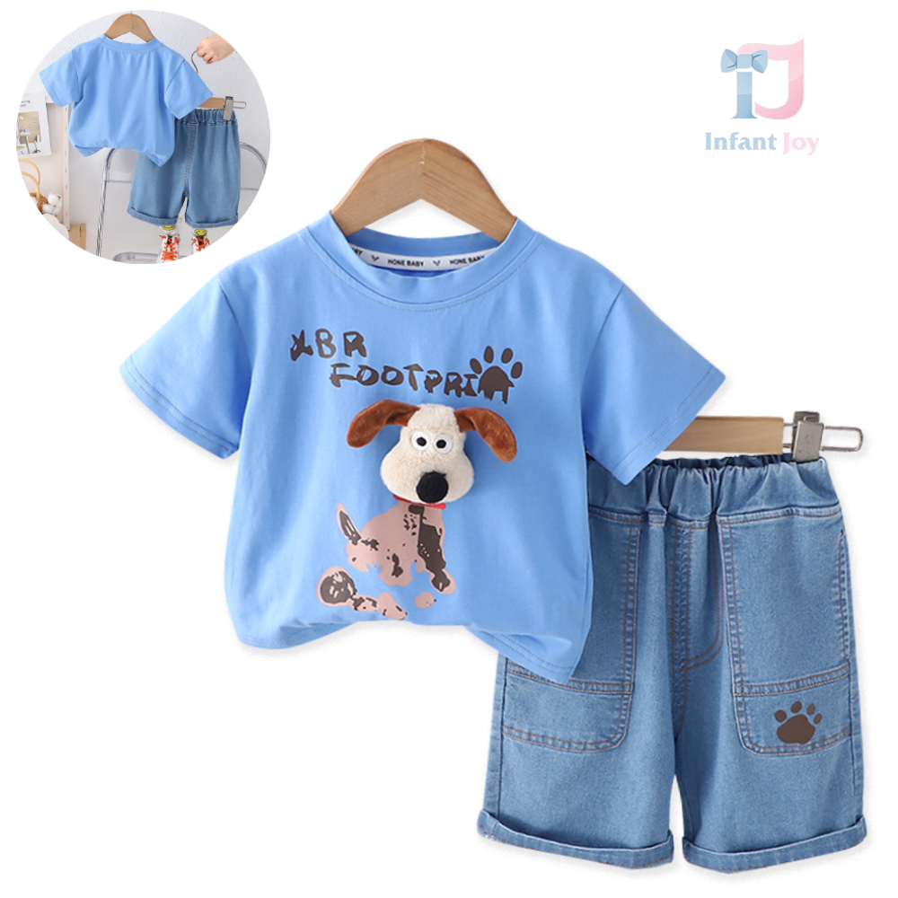 Set de 2 piese cu pantaloni scurti din denim și element 3D Doggo Art