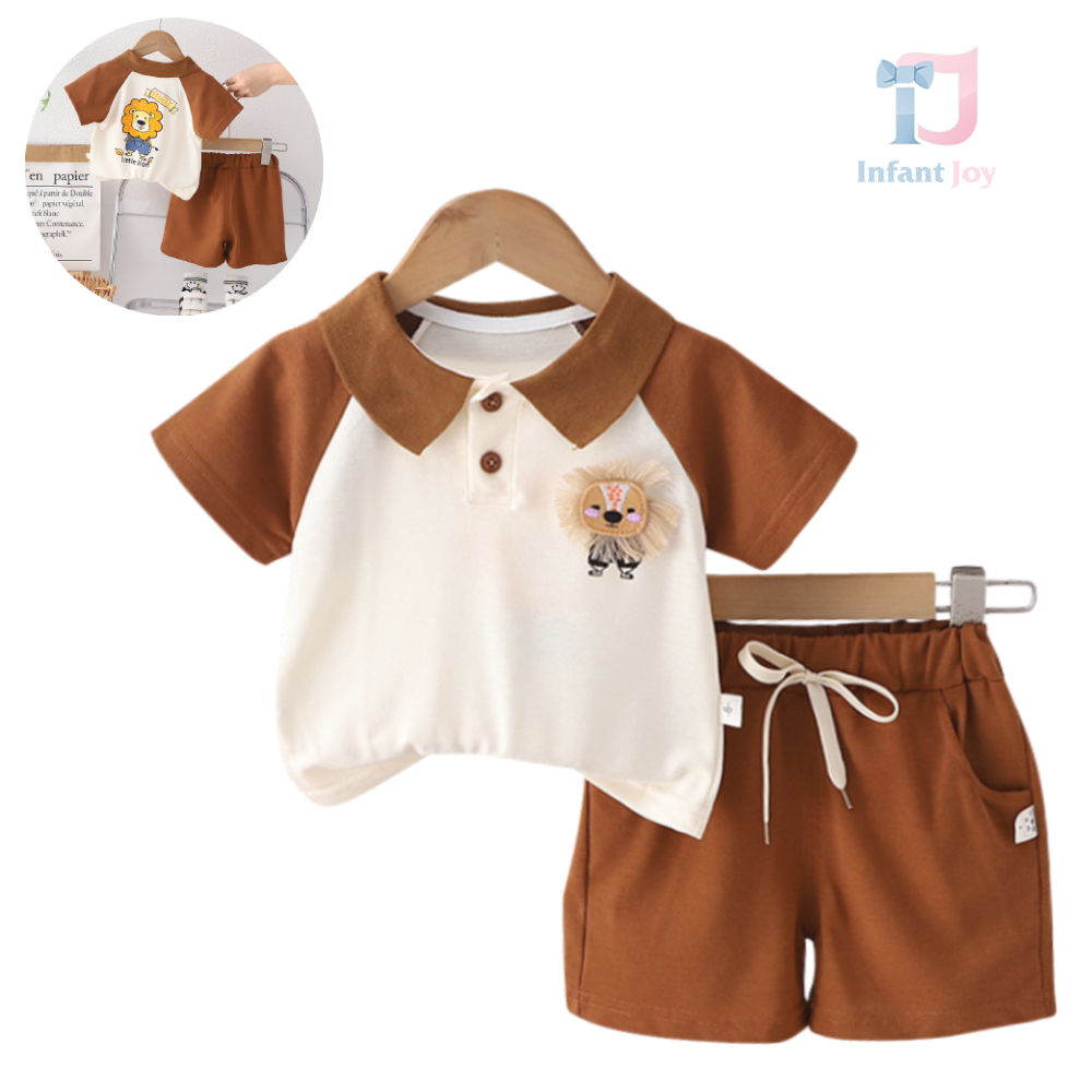 Set de 2 piese cu guler clasic și element 3D Happy Lion